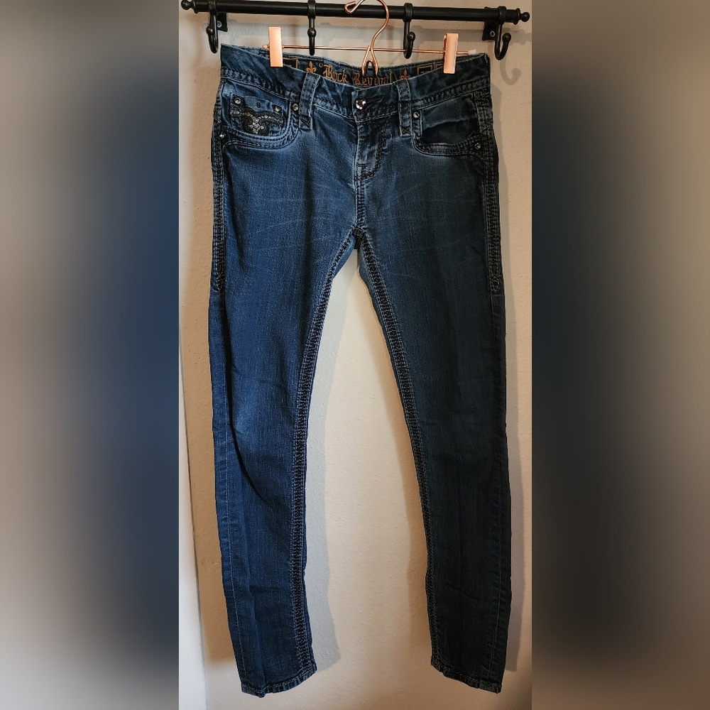 ROCK REVIVAL KAILYN STRETCH RHINESTONE SKINNY JEANS WOMENS SZ 28”W X 30”L